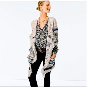 Cabi Shetland Fringe Cardigan Sweater, Open Front Size M #3701
